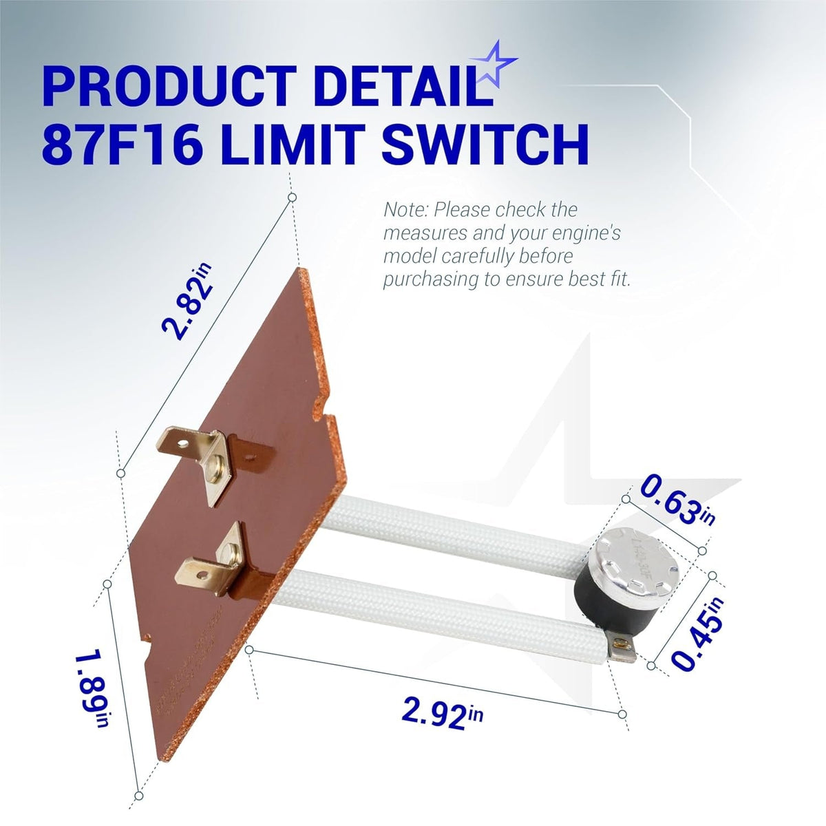 Dimensional diagram of 87F16 furnace primary limit switch showing measurements in inches.