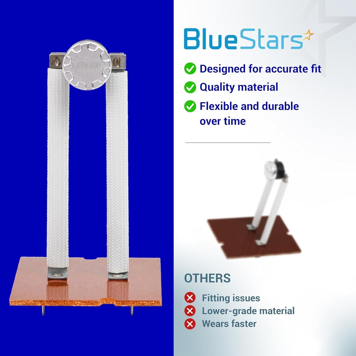 87F16 furnace primary limit switch with white insulated leads and mounting base comparison graphic.