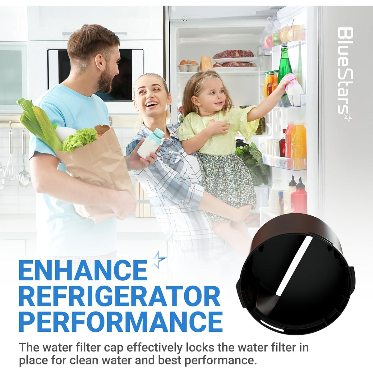 Close-up of 2260518B refrigerator water filter cap compatible with Whirlpool and Kenmore refrigerators.