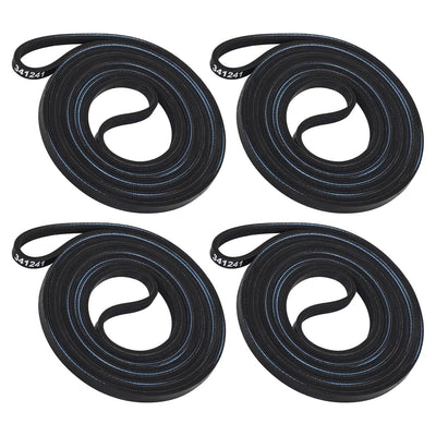 Pack of four 341241 dryer drum belts compatible with Whirlpool and Kenmore dryers.