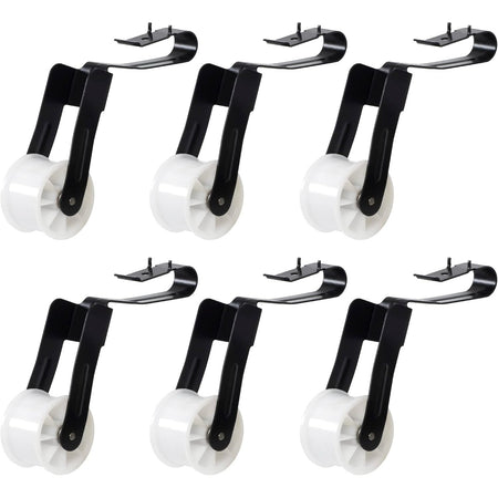 691366 Dryer Idler Pulley, six pulleys with white wheels and black metal brackets