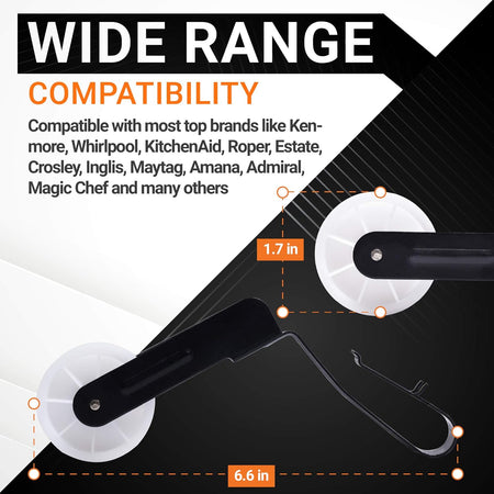 Infographic showing 691366 dryer idler pulley dimensions and compatibility with Whirlpool, Kenmore, and Maytag dryers.