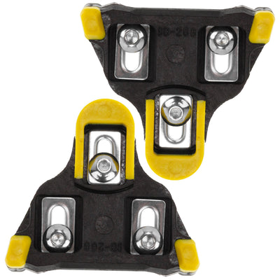 Pair of 6-degree float bike cleats compatible with Shimano SPD-SL pedals, shown from the underside.