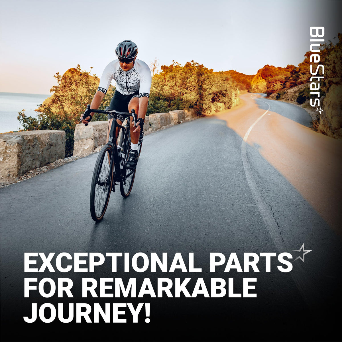 Cyclist riding a road bike on a coastal path, representing compatibility with Shimano SPD-SL pedal cleats.