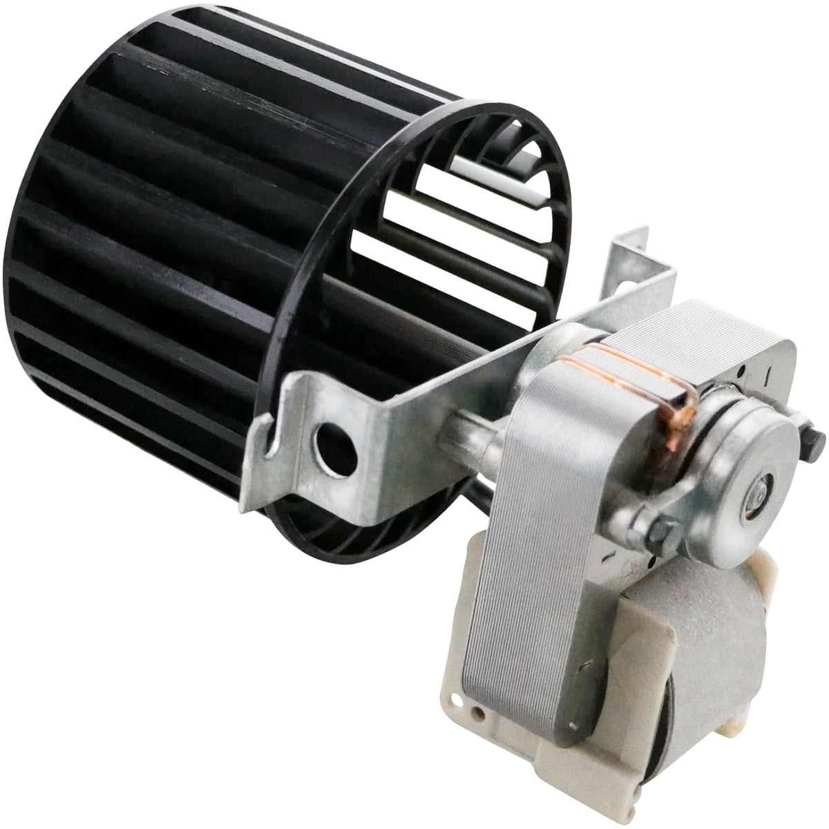 Replacement heater fan blower motor with black centrifugal wheel for 99080351 and S97009796 units.