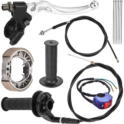 CT200U mini bike throttle kit including brake lever, handlebar grips, brake shoes, kill switch, and control cables.