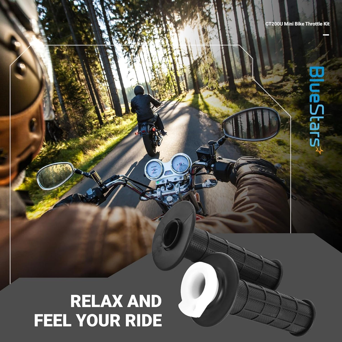 Pair of black rubber handlebar grips for CT200U mini bike throttle kit.