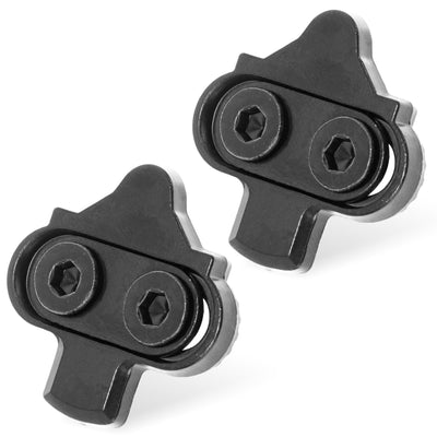 Pair of black bike cleats compatible with Shimano SPD and Look X-Track pedals for cycling shoes.