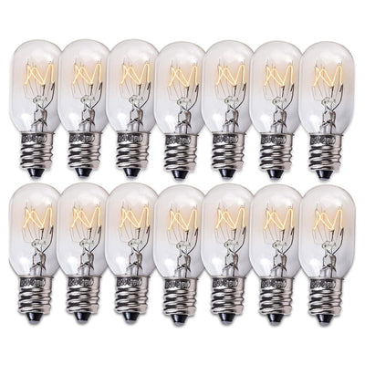 Pack of 14 E12 T20 25W incandescent salt lamp bulbs arranged in two rows.