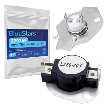 279769 dryer thermal cut-off kit with two thermostat components and branded packaging for Whirlpool and Kenmore dryers.
