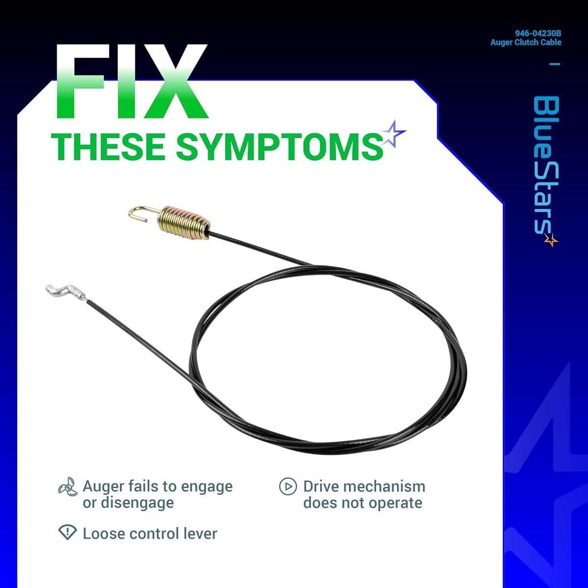 946-04230B auger clutch cable with spring and hook end for snow blower repair.