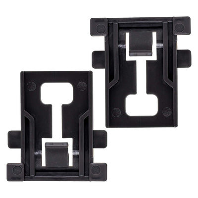 Two black W10195840 dishwasher rack adjuster positioners for Whirlpool, Kenmore, and KitchenAid dishwashers.