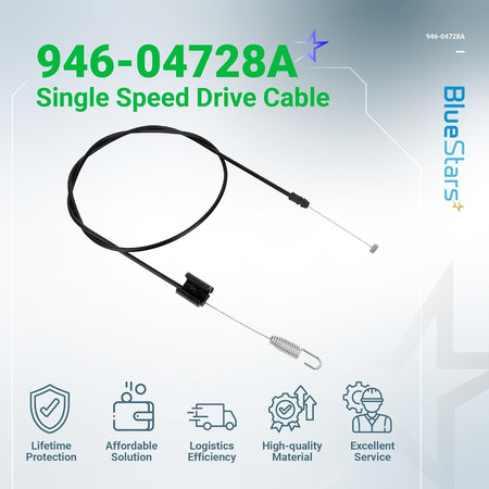 946-04728A single speed drive cable for lawn mowers on branded promotional background.