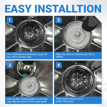 Four-step installation guide for Samsung washer pulsator cap replacement DC66-00777A.