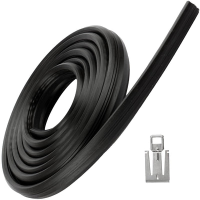 Coiled black dishwasher door gasket and metal strike plate kit for Whirlpool, Kenmore, and Maytag dishwashers.