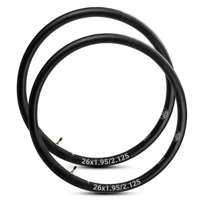 Two 26-inch bicycle inner tubes for 1.95 to 2.125 tires, shown as a pair with valve stems.