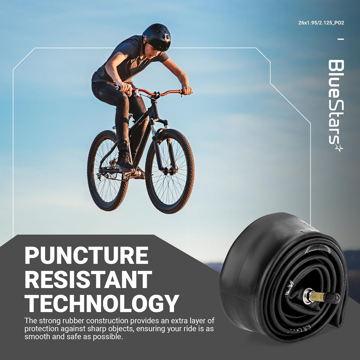 Folded 26-inch bicycle inner tube with puncture-resistant rubber construction and valve stem.