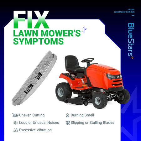 140294 mower ground drive belt shown with a riding lawn mower to illustrate common repair symptoms.