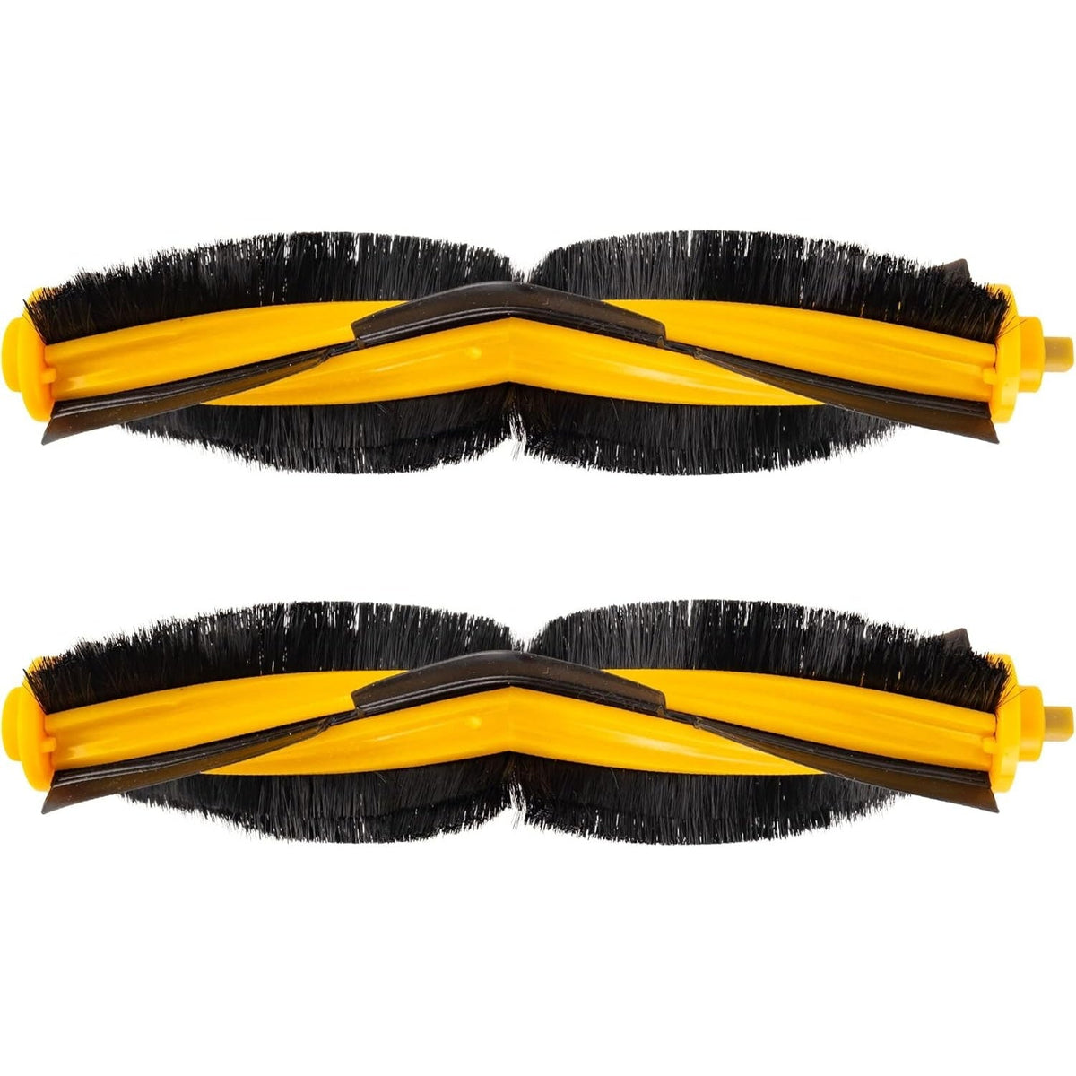 Two replacement main brush rollers for Ecovacs Deebot robot vacuums with yellow and black bristles.