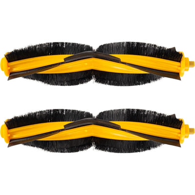Two replacement main brush rollers for Ecovacs Deebot robot vacuums with yellow and black bristles.