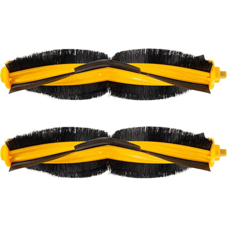 Two replacement main brush rollers for Ecovacs Deebot robot vacuums with yellow and black bristles.