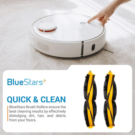 Two replacement main brush rollers for Ecovacs Deebot robot vacuums shown with a vacuum cleaner.