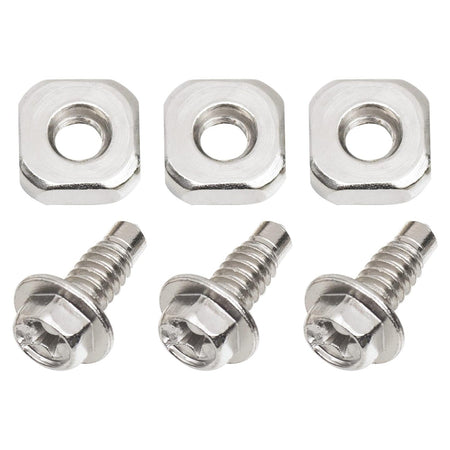 Three metal terminal block screws and three square nuts for Whirlpool and Kenmore dryers.