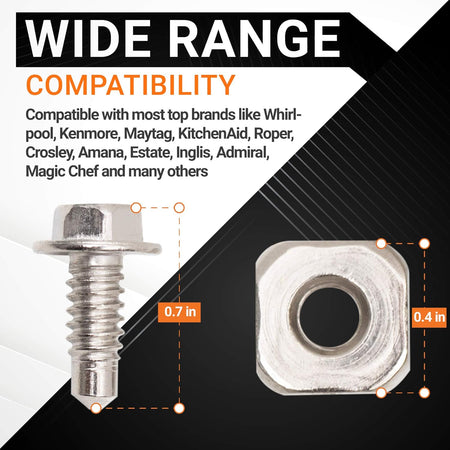 Dimensional diagram of 279393 dryer terminal block screw and nut with measurements.