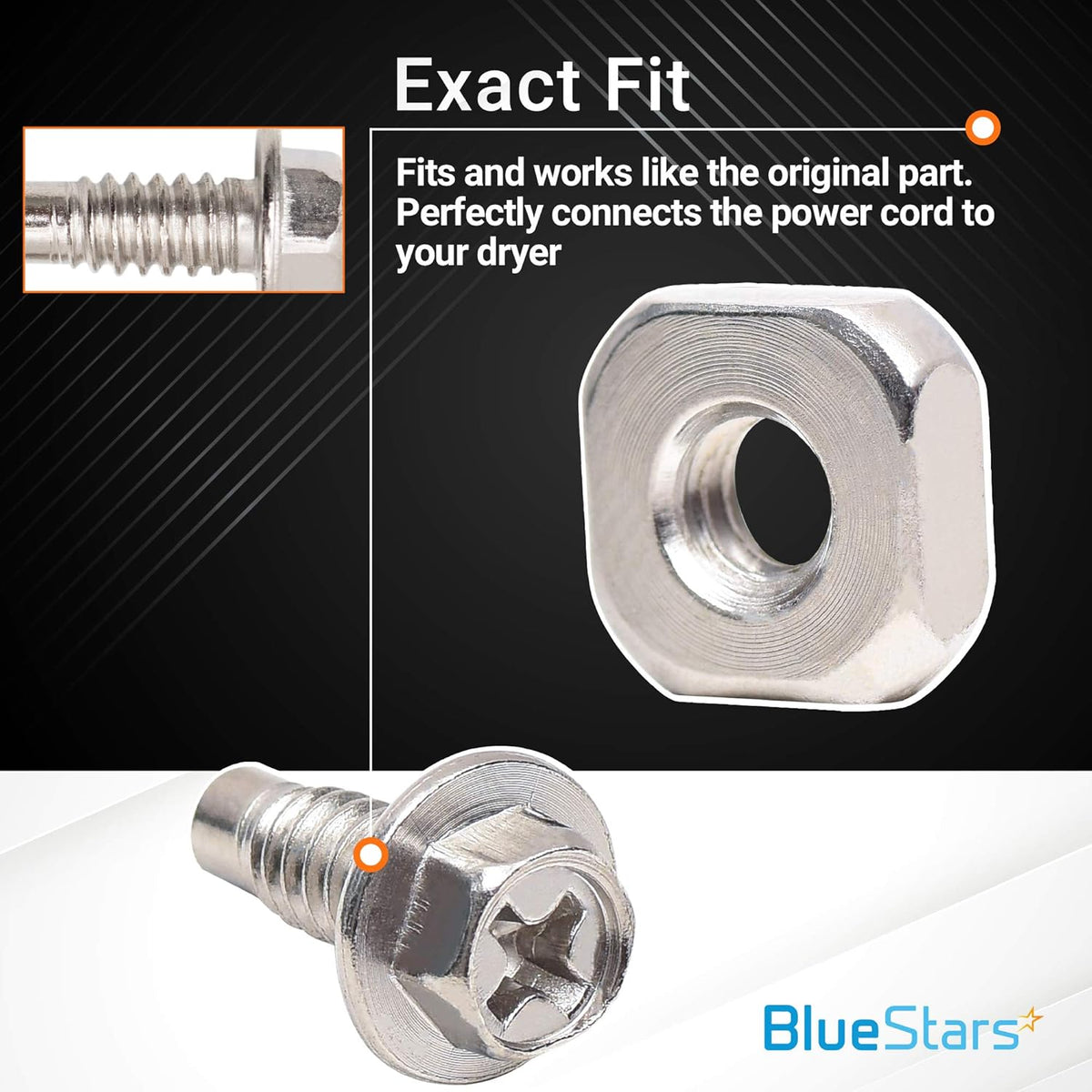 Close-up of 279393 dryer terminal block screw and square nut for Whirlpool and Kenmore dryers.