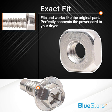 Close-up of 279393 dryer terminal block screw and square nut for Whirlpool and Kenmore dryers.