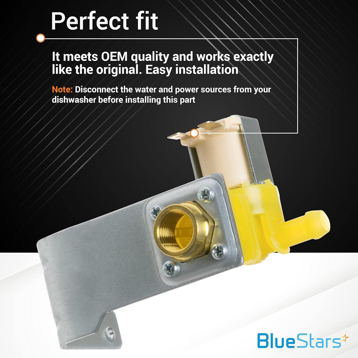 WD15X10014 dishwasher water inlet valve replacement part with mounting bracket and brass threaded connector.