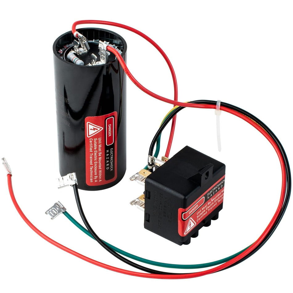 CSR-U2 hard start capacitor kit for 3.5 to 5 ton air conditioners with wiring and relay.
