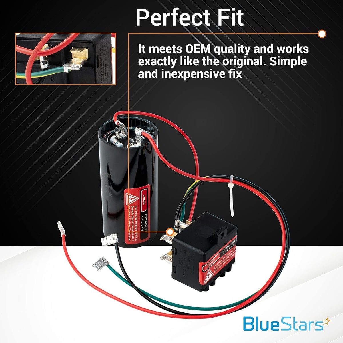 CSR-U2 hard start capacitor kit for 3.5 to 5 ton air conditioners with wiring and relay component.