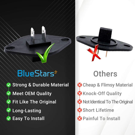 Comparison chart showing BlueStars 134587700 dryer control thermistor quality versus generic alternatives.