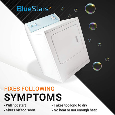 White dryer showing symptoms fixed by the 134587700 control thermistor for Frigidaire and Kenmore models.