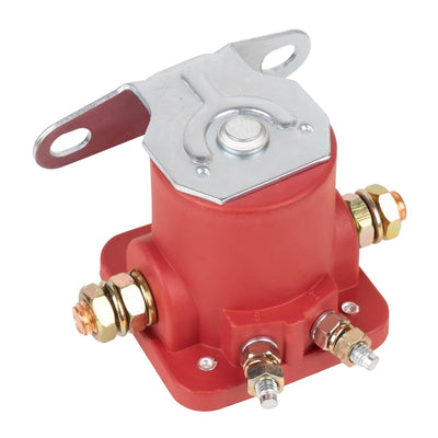 12V heavy duty hot rod starter solenoid with red housing and mounting bracket.