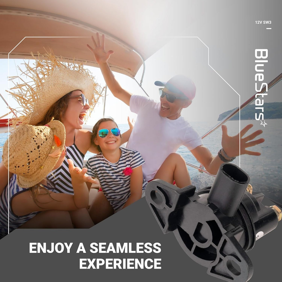 12V heavy duty SW3 starter solenoid for hot rod applications shown in a lifestyle marketing graphic.