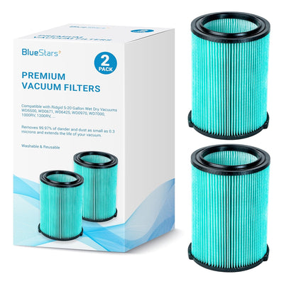 Two VF6000 5-layer HEPA replacement filters for Ridgid wet dry vacuums with retail packaging box.
