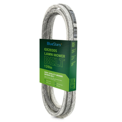 GX20305 mower deck belt replacement for John Deere 48-inch decks in BlueStars branded packaging.