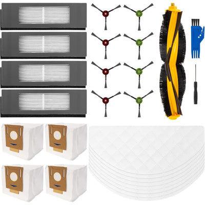 Replacement parts kit for Ecovacs Deebot and Yeedi robot vacuums including filters, side brushes, roller brush, and pads.
