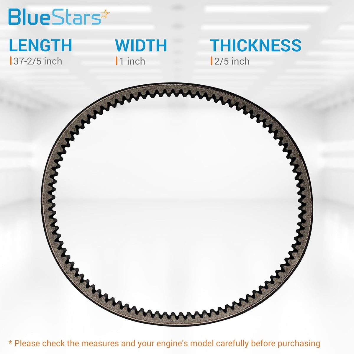 1016203 clutch drive belt for Club Car golf carts with dimensions chart showing length, width, and thickness.