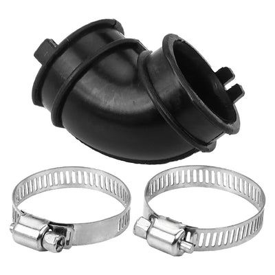 W10445975 dishwasher circulation pump elbow hose with two metal worm gear clamps.