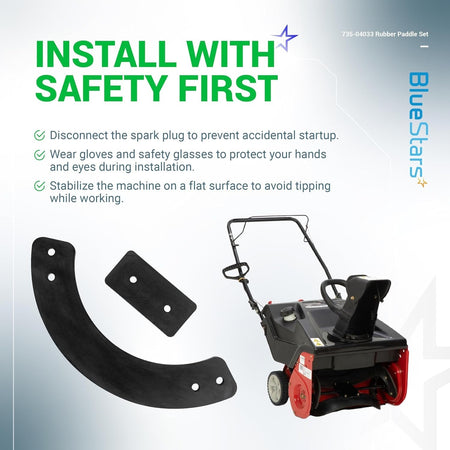 Safety installation guide for 753-04472 735-04033 rubber paddle set for snow blowers.