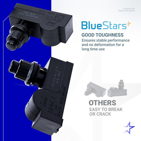 Two DHLG-12 2 outlet push button grill ignitors shown in a product comparison graphic.