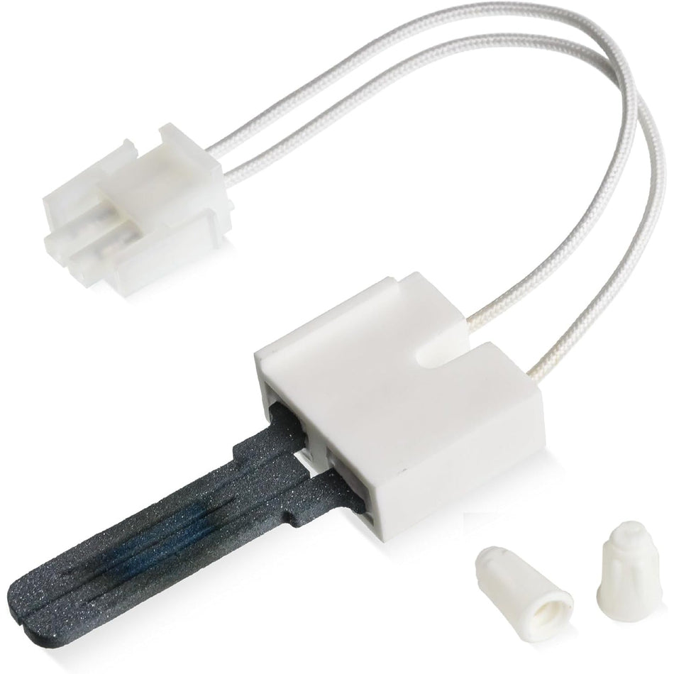 62-22868-93 furnace hot surface ignitor with white ceramic base, wire harness, and two wire nuts.