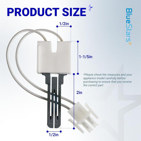 Dimensional diagram of 62-22868-93 furnace hot surface igniter showing width and height measurements.