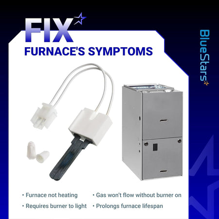 62-22868-93 furnace hot surface igniter with wire harness and wire nuts shown next to a furnace unit.