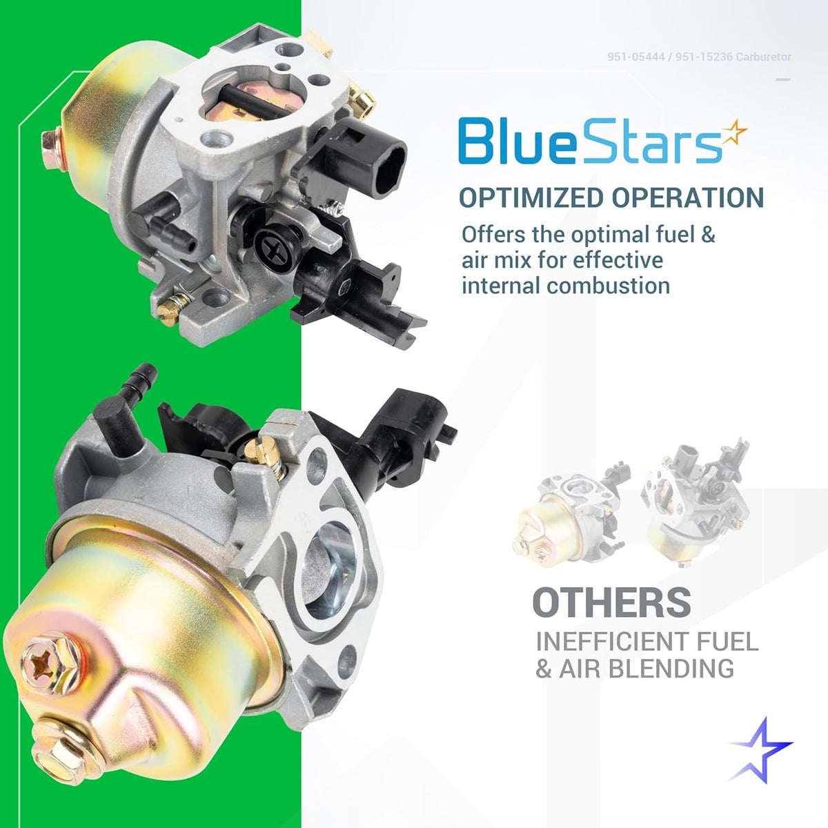 951-05444 carburetor for Huayi 175SC snowblower engines shown in a comparison graphic.
