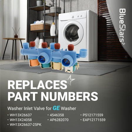 WH13X26637 water inlet valve replacement for GE washing machines with multi-port design.