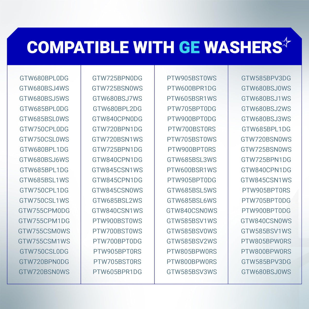 Compatibility chart for WH13X26637 water inlet valve listing compatible GE washer model numbers.